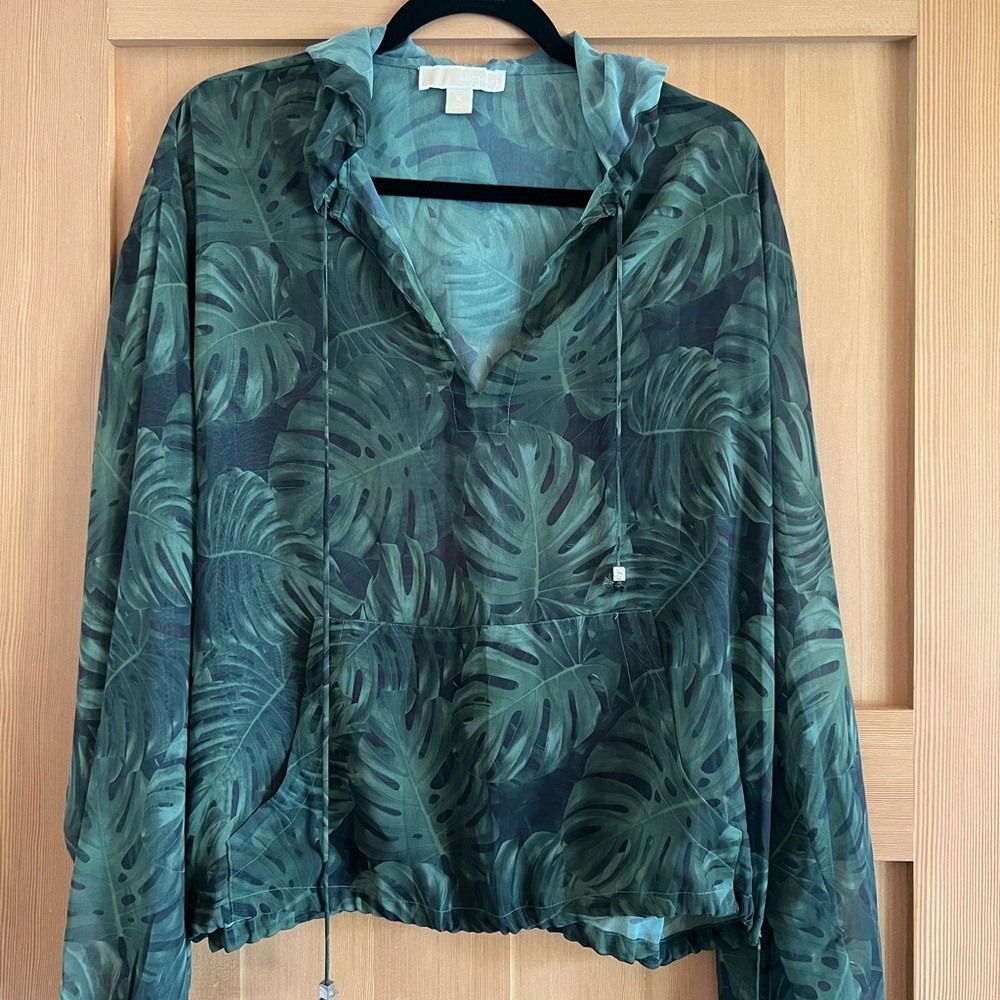 Michael Kors Green Leaf Pattern Long Sleeve Sheet Shirt